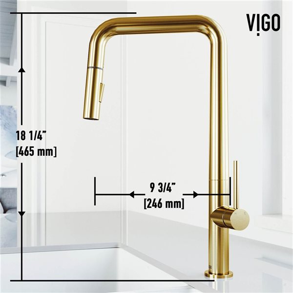 VIGO Parsons One-Handle Pull-Down Sprayer Kitchen Faucet - Matte Brushed Gold