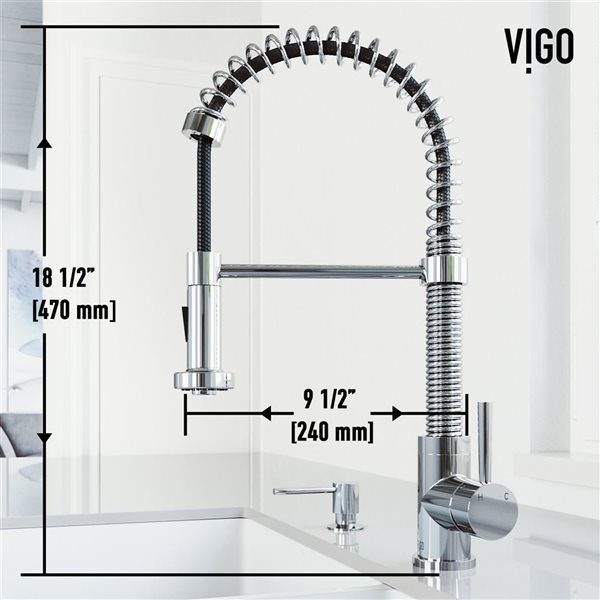 Robinet de cuisine mitigeur à douchette rétractable Edison de VIGO avec distributeur de savon Bolton, chrome