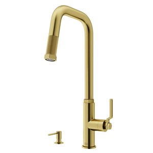 VIGO Hart Angular One-Handle Pull-Down Sprayer Kitchen Faucet with Soap Dispenser - Matte Brushed Gold