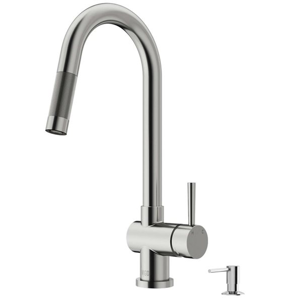 VIGO Gramercy One-Handle Pull-Down Sprayer Kitchen Faucet with Bolton Soap Dispenser - Stainless Steel