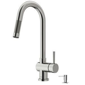 VIGO Gramercy One-Handle Pull-Down Sprayer Kitchen Faucet with Bolton Soap Dispenser - Stainless Steel