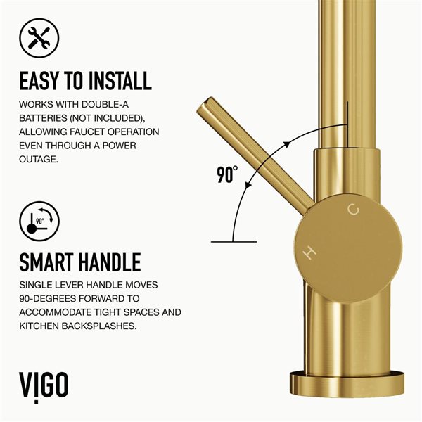 VIGO Gramercy One-Handle Pull-Down Sprayer Kitchen Faucet and Touchless Sensor - Matte Brushed Gold