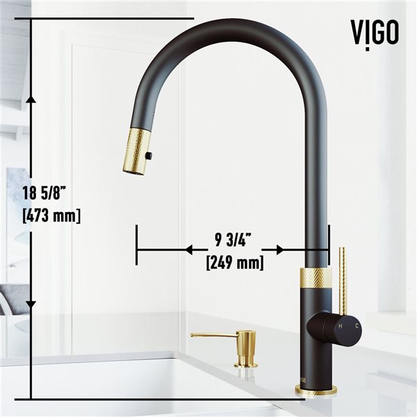 VIGO Bristol One-Handle Pull-Down Sprayer Kitchen Faucet with Soap Dispenser - Matte Brushed Gold/Matte Black