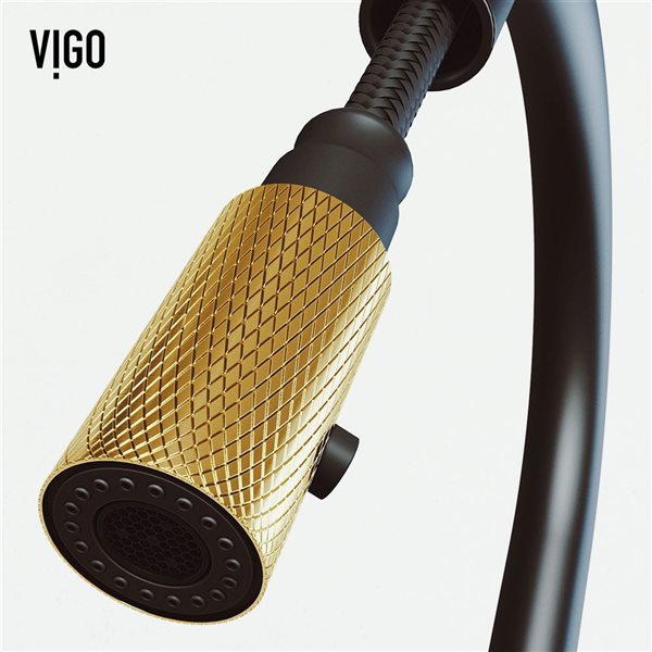 VIGO Bristol One-Handle Pull-Down Sprayer Kitchen Faucet with Soap Dispenser - Matte Brushed Gold/Matte Black