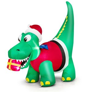 Costway 6-ft Inflatable Christmas Dinosaur with LED Lighted Gift Box and Blower Party Yard