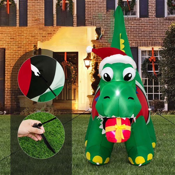 Costway 6-ft Inflatable Christmas Dinosaur with LED Lighted Gift Box and Blower Party Yard