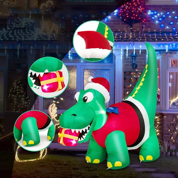 Costway 6-ft Inflatable Christmas Dinosaur with LED Lighted Gift Box and Blower Party Yard