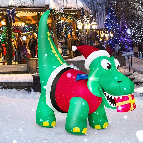 Costway 6-ft Inflatable Christmas Dinosaur with LED Lighted Gift Box and Blower Party Yard