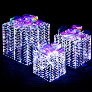 Costway 3 Iridescent Christmas LED Lighted Present Box Yard Decoration Set