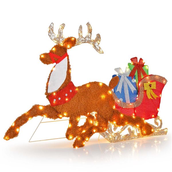 Costway Lighted 2D Christmas Reindeer and Sleigh Decoration Glittered Decoration