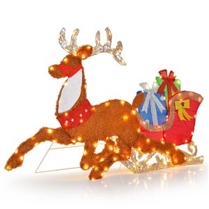 Costway Lighted 2D Christmas Reindeer and Sleigh Decoration Glittered Decoration