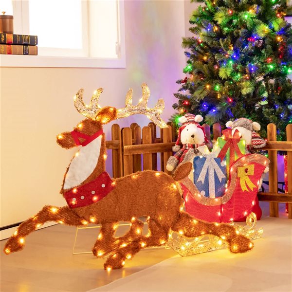 Costway Lighted 2D Christmas Reindeer and Sleigh Decoration Glittered Decoration