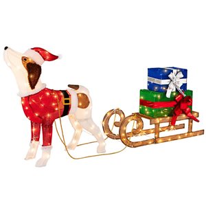 Costway Pre-Lit Christmas Dog Sleigh and Gift Box Decoration with 170 Lights