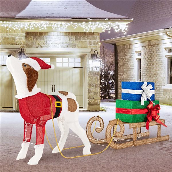 Costway Pre-Lit Christmas Dog Sleigh and Gift Box Decoration with 170 Lights