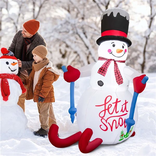 Costway 6-ft Inflatable Christmas Skiing Snowman Blow up Party Decoration with LED Lights