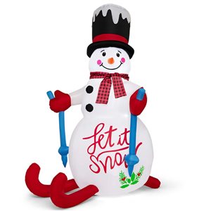 Costway 6-ft Inflatable Christmas Skiing Snowman Blow up Party Decoration with LED Lights