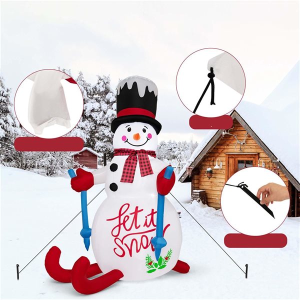 Costway 6-ft Inflatable Christmas Skiing Snowman Blow up Party Decoration with LED Lights