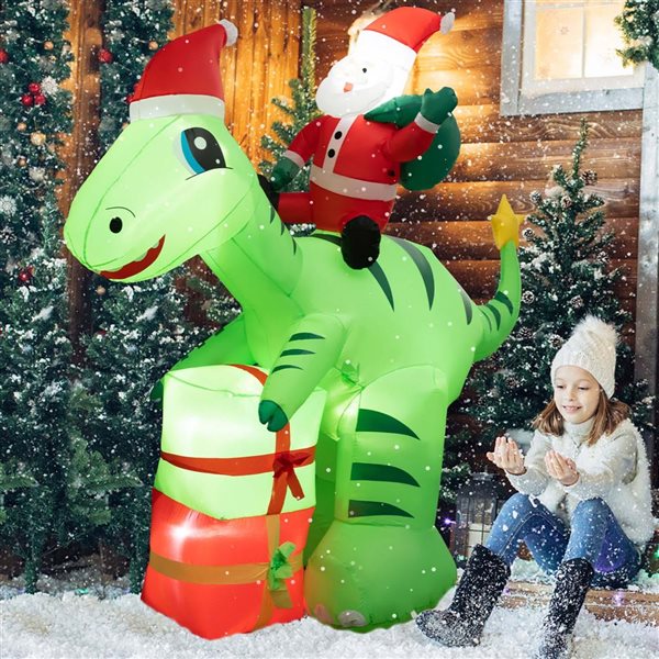 Costway 8-ft Inflatable Christmas Santa Claus Dinosaur LED Lighted Decoration with Gift Boxes