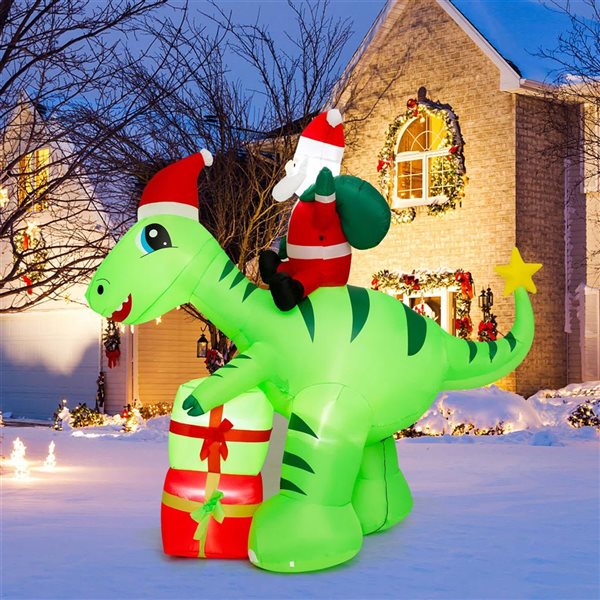 Costway 8-ft Inflatable Christmas Santa Claus Dinosaur LED Lighted Decoration with Gift Boxes