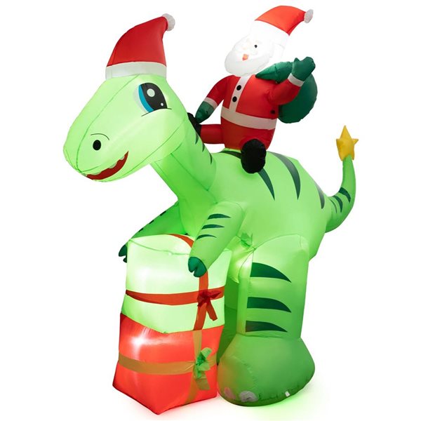 Costway 8-ft Inflatable Christmas Santa Claus Dinosaur LED Lighted Decoration with Gift Boxes