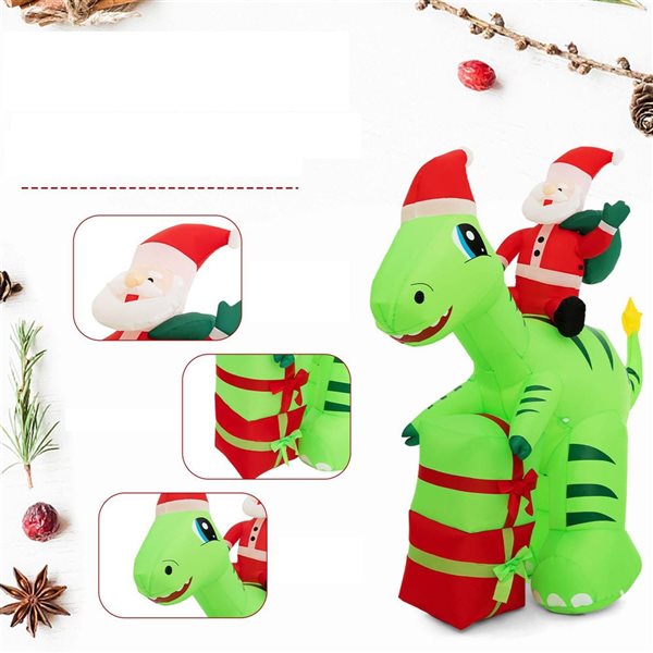 Costway 8-ft Inflatable Christmas Santa Claus Dinosaur LED Lighted Decoration with Gift Boxes