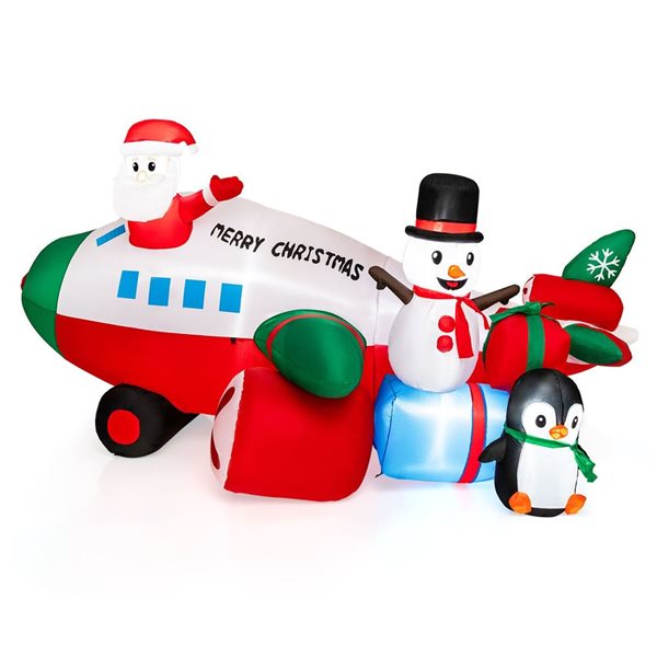 Costway 9-ft LED Lighted Inflatable Christmas Santa Claus on Helicopter with Snowman Penguin