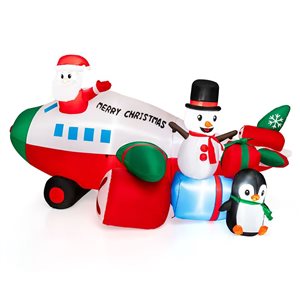 Costway 9-ft LED Lighted Inflatable Christmas Santa Claus on Helicopter with Snowman Penguin