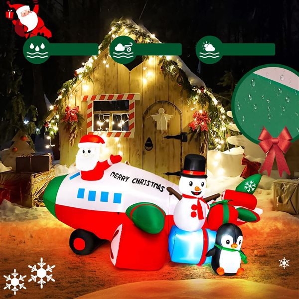 Costway 9-ft LED Lighted Inflatable Christmas Santa Claus on Helicopter with Snowman Penguin