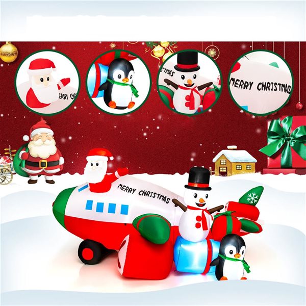 Costway 9-ft LED Lighted Inflatable Christmas Santa Claus on Helicopter with Snowman Penguin