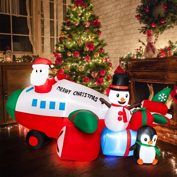 Costway 9-ft LED Lighted Inflatable Christmas Santa Claus on Helicopter with Snowman Penguin