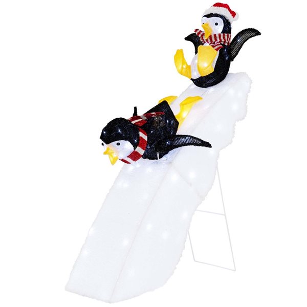 Costway 4-ft LED Pre-Lit Christmas Penguin Ice Skating Decoration with Snowy Slide