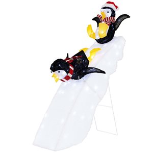 Costway 4-ft LED Pre-Lit Christmas Penguin Ice Skating Decoration with Snowy Slide