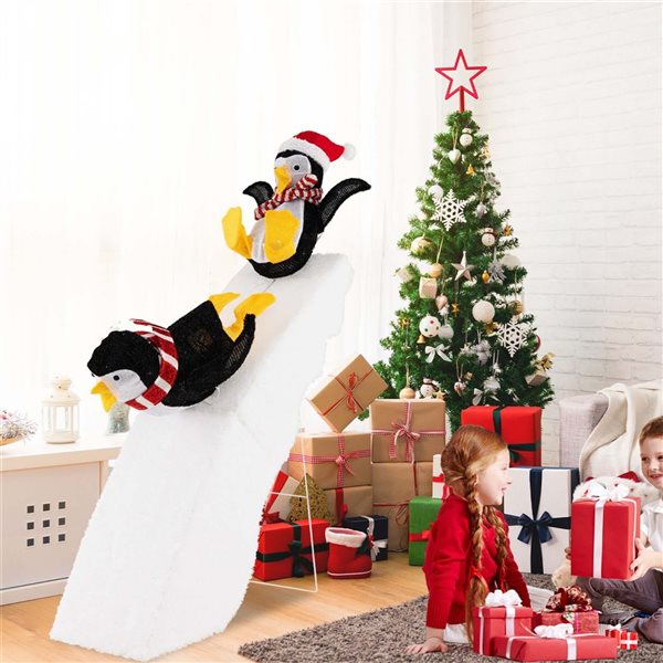 Costway 4-ft LED Pre-Lit Christmas Penguin Ice Skating Decoration with Snowy Slide