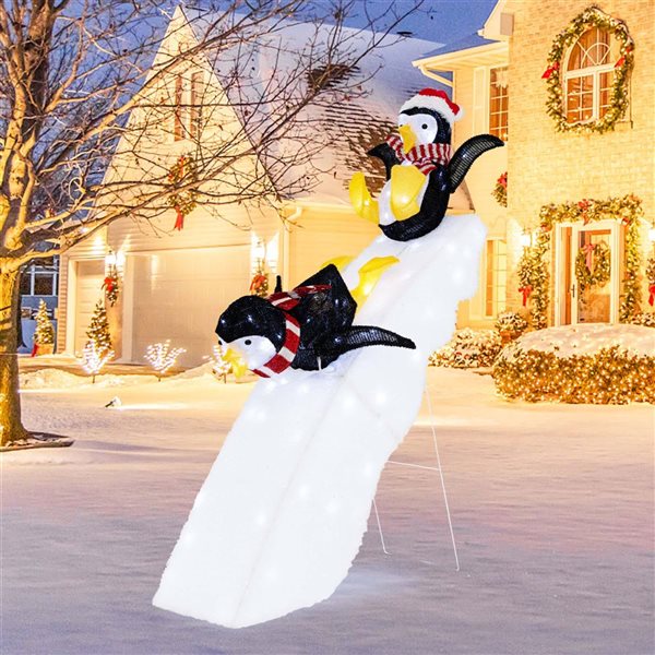 Costway 4-ft LED Pre-Lit Christmas Penguin Ice Skating Decoration with Snowy Slide