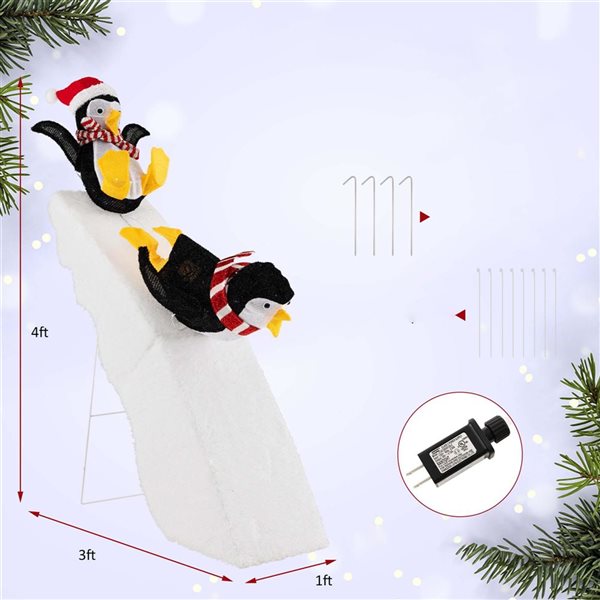 Costway 4-ft LED Pre-Lit Christmas Penguin Ice Skating Decoration with Snowy Slide