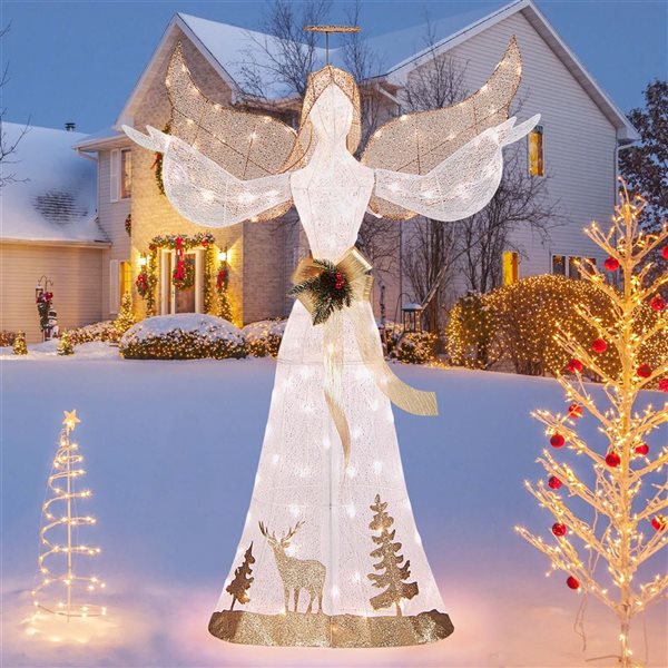 Costway 5-ft Christmas Angel 3D Glittered Decoration with Halo Bow and 100 Lights