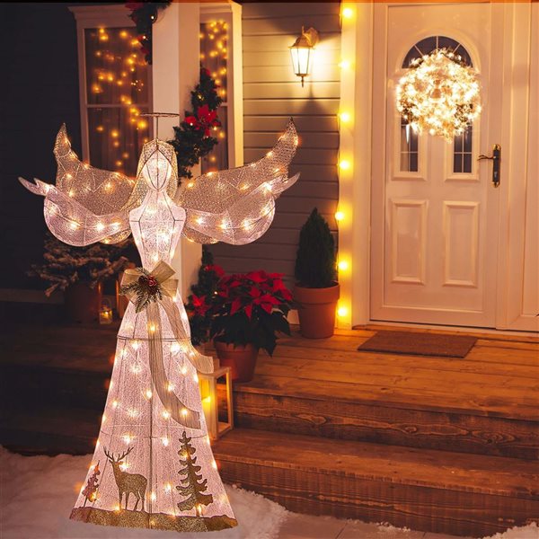 Costway 5-ft Christmas Angel 3D Glittered Decoration with Halo Bow and 100 Lights