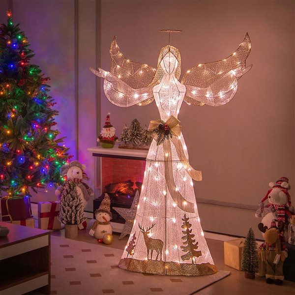 Costway 5-ft Christmas Angel 3D Glittered Decoration with Halo Bow and 100 Lights