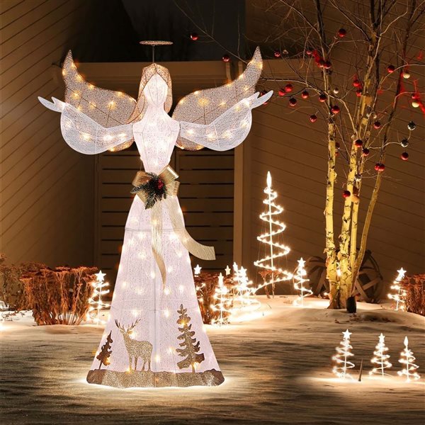 Costway 5-ft Christmas Angel 3D Glittered Decoration with Halo Bow and 100 Lights