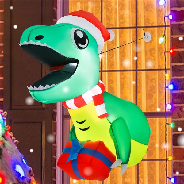 Costway 3.3-ft Christmas Inflatable Dinosaur Broke Out from Window Hanging Window Dinosaur