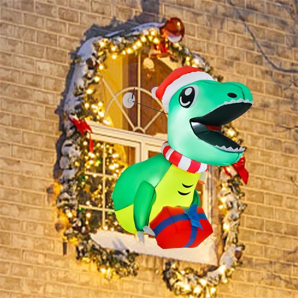 Costway 3.3-ft Christmas Inflatable Dinosaur Broke Out from Window Hanging Window Dinosaur