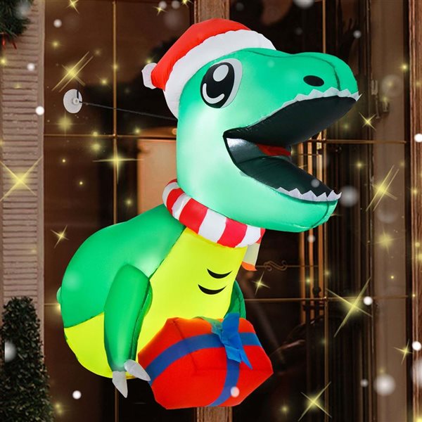 Costway 3.3-ft Christmas Inflatable Dinosaur Broke Out from Window Hanging Window Dinosaur