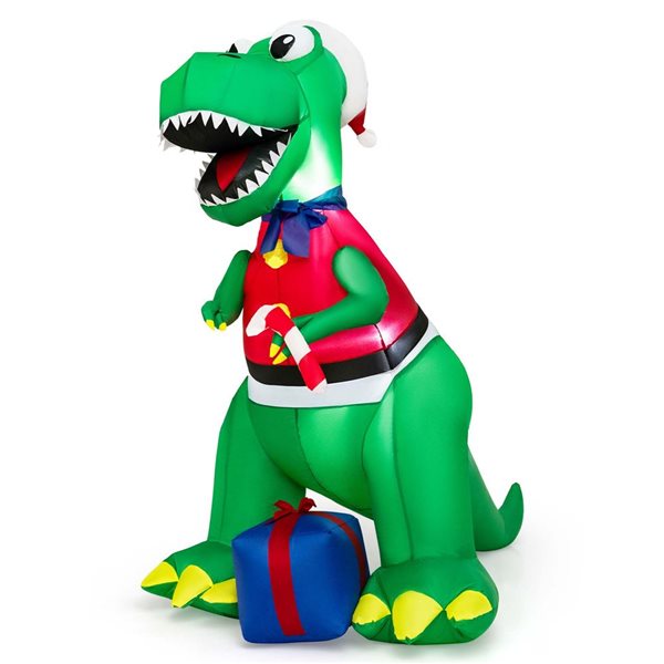 Costway 6-ft Inflatable Christmas Dinosaur and Gift Box Decoration with LED Lights