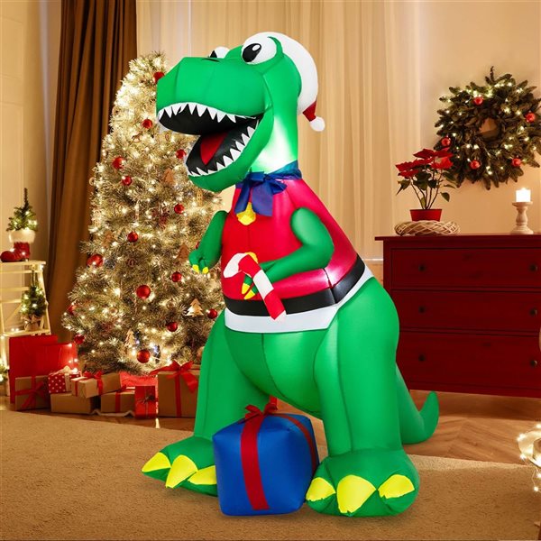 Costway 6-ft Inflatable Christmas Dinosaur and Gift Box Decoration with LED Lights