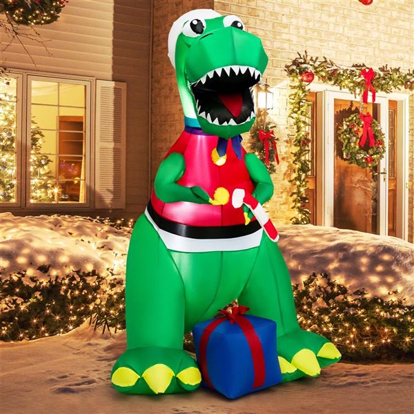 Costway 6-ft Inflatable Christmas Dinosaur and Gift Box Decoration with LED Lights