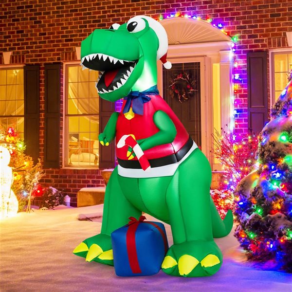 Costway 6-ft Inflatable Christmas Dinosaur and Gift Box Decoration with LED Lights