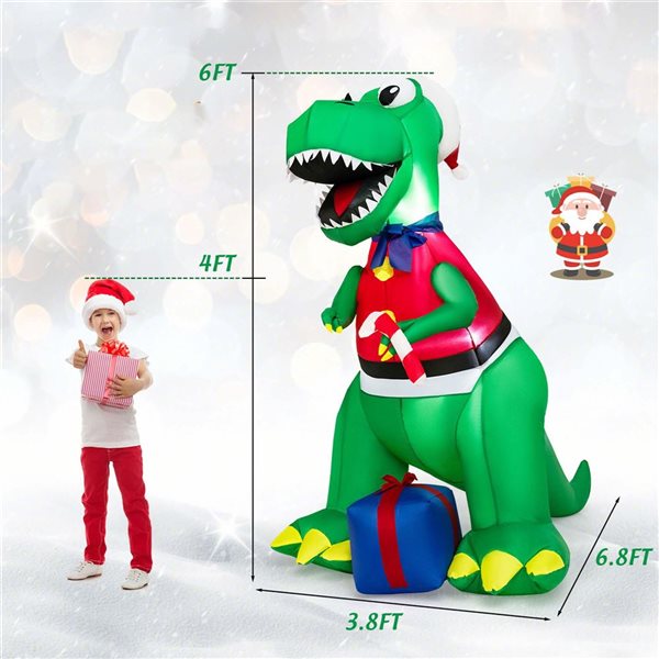 Costway 6-ft Inflatable Christmas Dinosaur and Gift Box Decoration with LED Lights