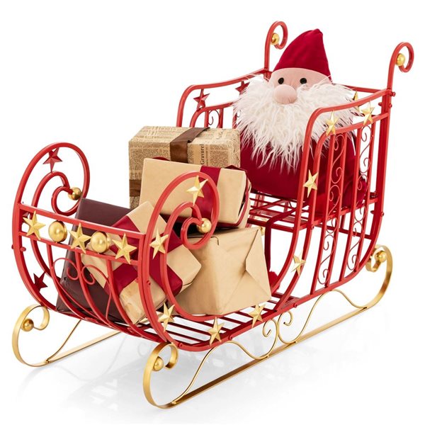 Costway Red Santa Sleigh with Large Cargo Area for Gifts Metal Christmas Holiday Decor