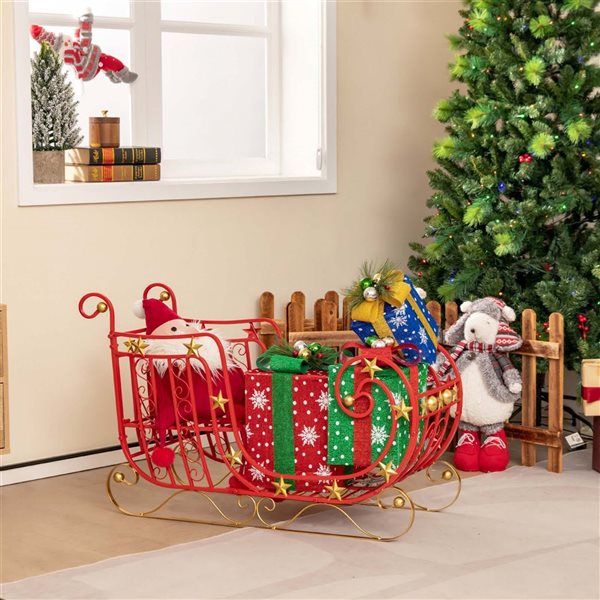 Costway Red Santa Sleigh with Large Cargo Area for Gifts Metal Christmas Holiday Decor