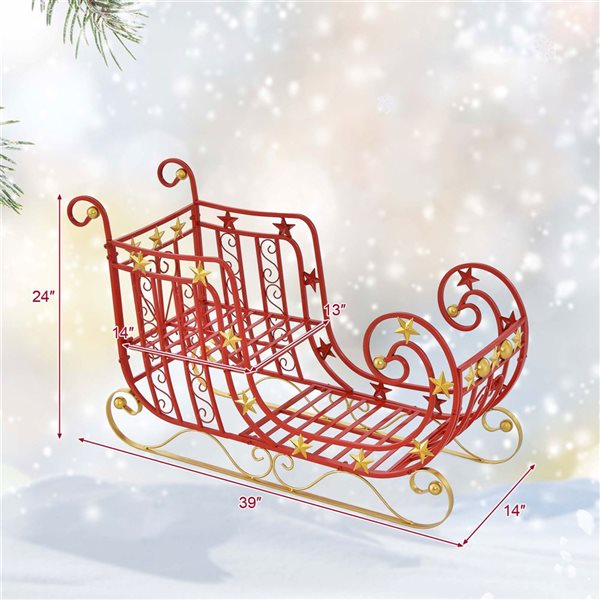 Costway Red Santa Sleigh with Large Cargo Area for Gifts Metal Christmas Holiday Decor